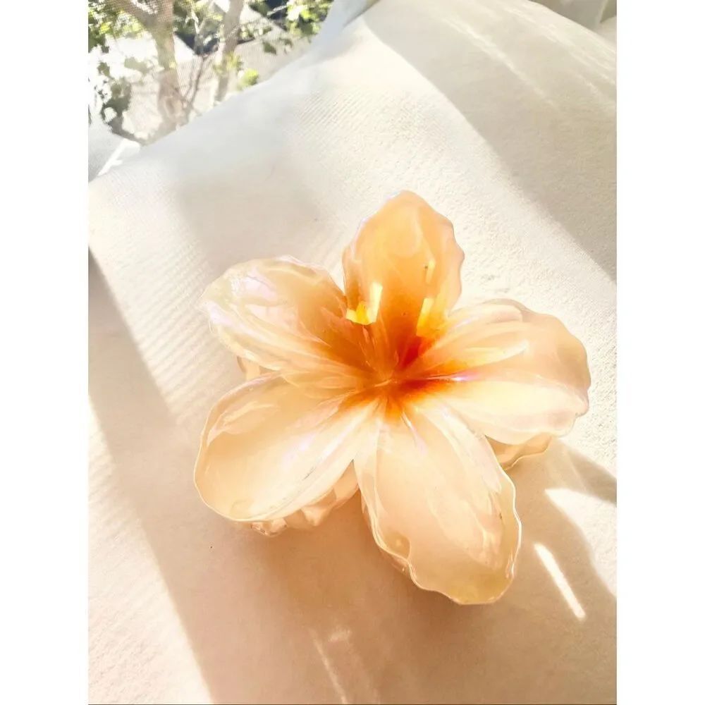 Iridescent Plumeria Flower Hair Claw Clip Y2K Coastal Tropical